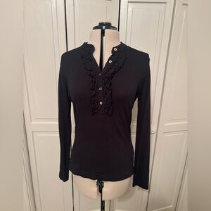 Tory Burch Black Ruffle Long Sleeve Blouse